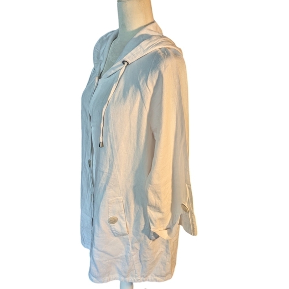 white linen blend oversized Lagenlook hooded trenchcoat jacket/ coverup sz 1X - Picture 5 of 10